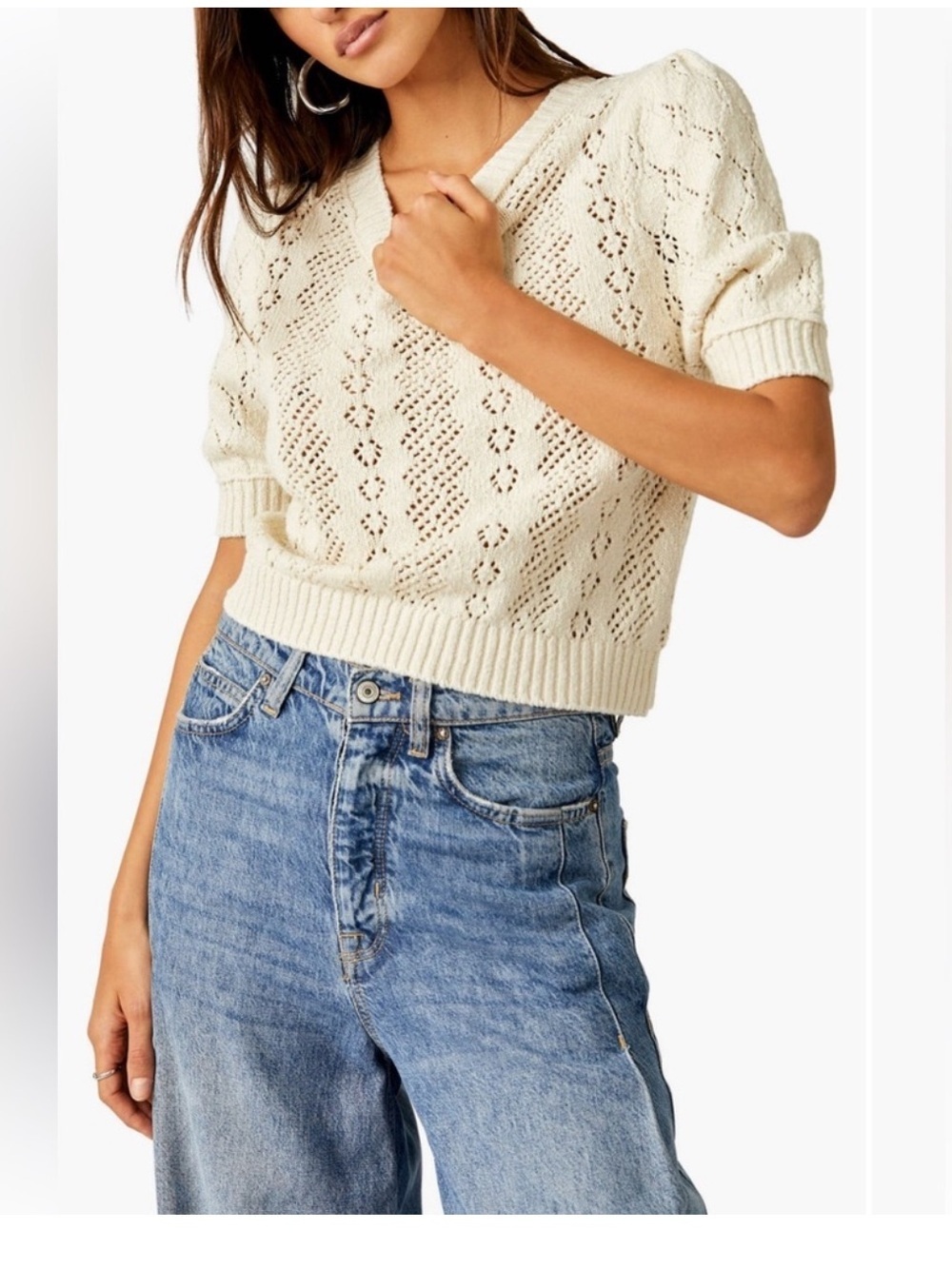 Free People Eloise Sweater Cream Neutral Open Stitch